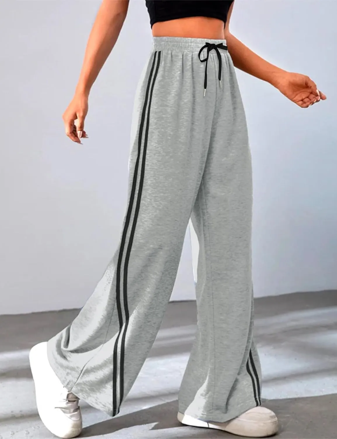 Quenteen Women's Wide Leg Sweatpants Casual High Waisted Straight Sweat Pants Drawstring Joggers with Pockets