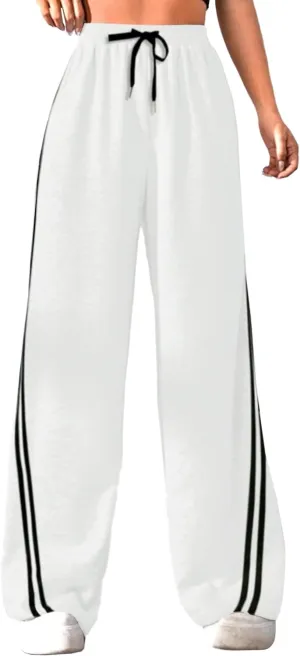 Quenteen Women's Wide Leg Sweatpants Casual High Waisted Straight Sweat Pants Drawstring Joggers with Pockets