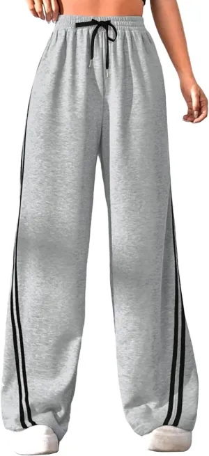 Quenteen Women's Wide Leg Sweatpants Casual High Waisted Straight Sweat Pants Drawstring Joggers with Pockets