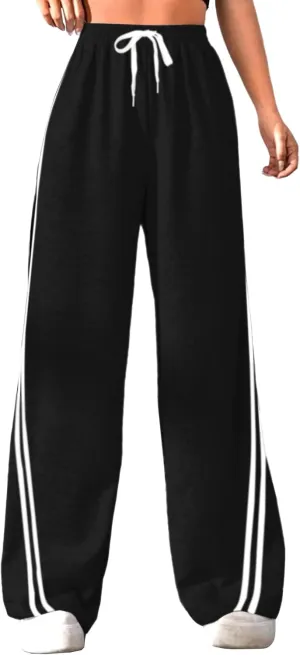 Quenteen Women's Wide Leg Sweatpants Casual High Waisted Straight Sweat Pants Drawstring Joggers with Pockets