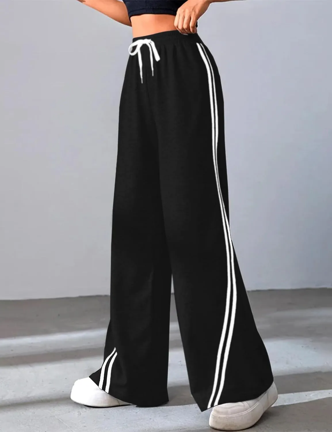 Quenteen Women's Wide Leg Sweatpants Casual High Waisted Straight Sweat Pants Drawstring Joggers with Pockets