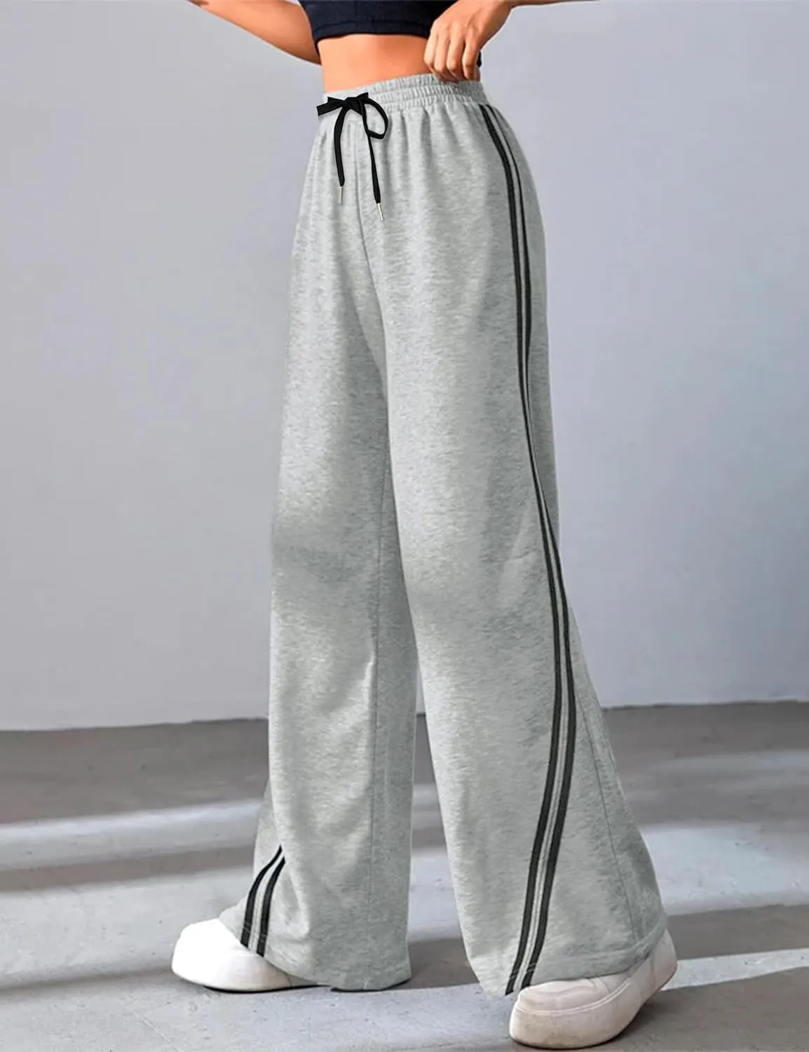 Quenteen Women's Wide Leg Sweatpants Casual High Waisted Straight Sweat Pants Drawstring Joggers with Pockets