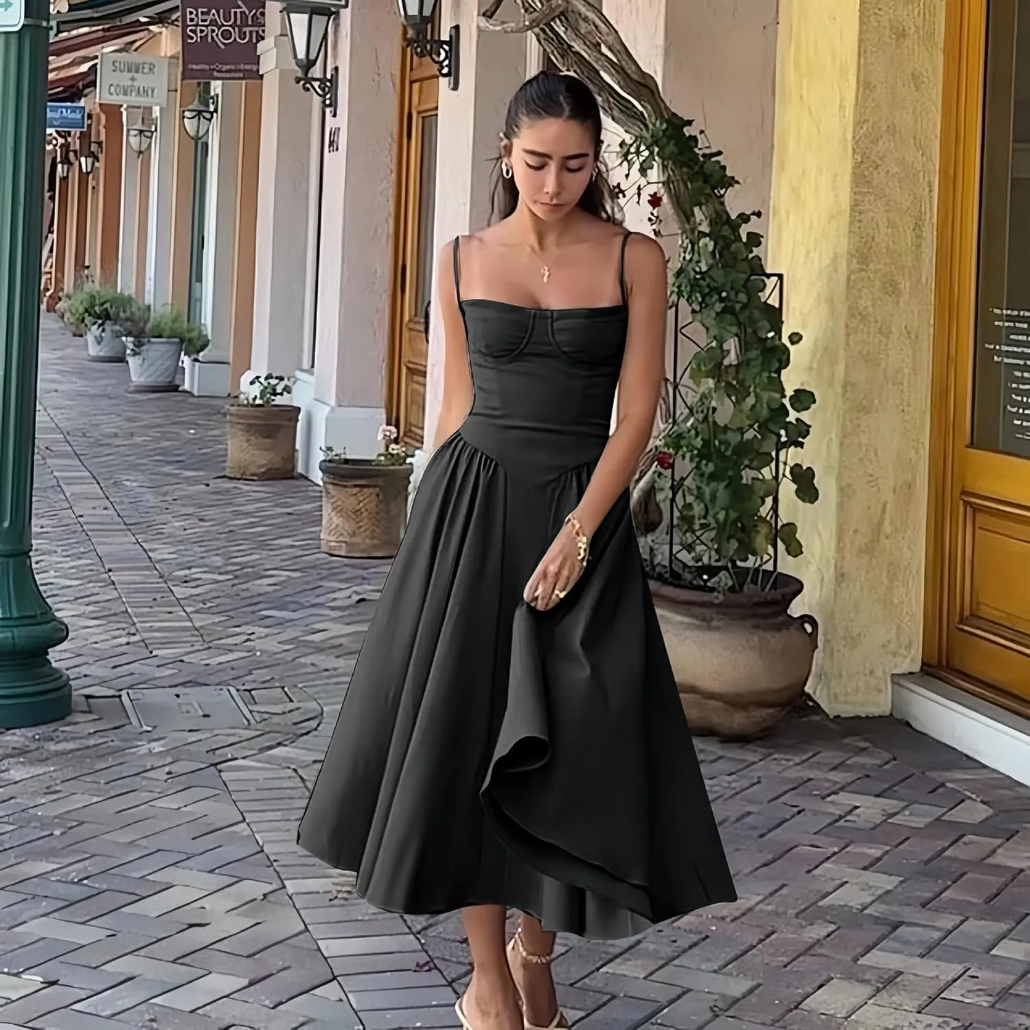 RanRui Strapless Camisole Pleated Wedding Guest Dresses, Cocktail DressesRetro Dress