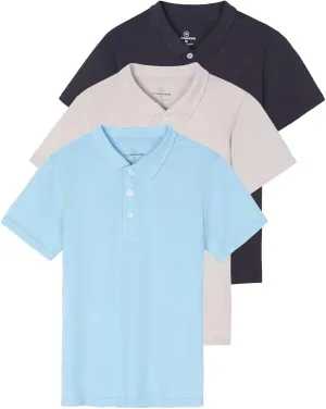 Real Essentials 3 Pack: Boys' Short Sleeve Jersey Cotton Polo Shirt - Uniform Youth Dress Shirt (Ages 4-18)