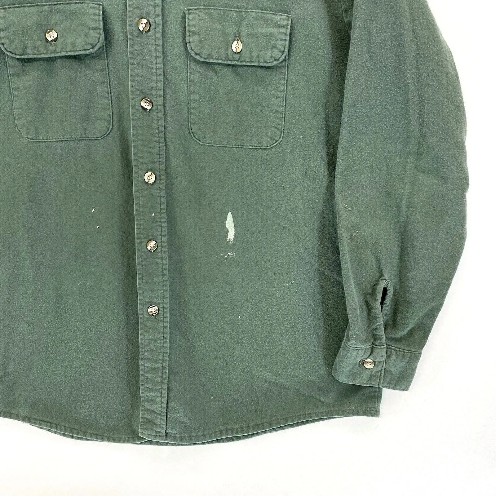 Red Head Men's Soft Button Up Flannel Shirt Distressed Paint Vtg Green Size XL