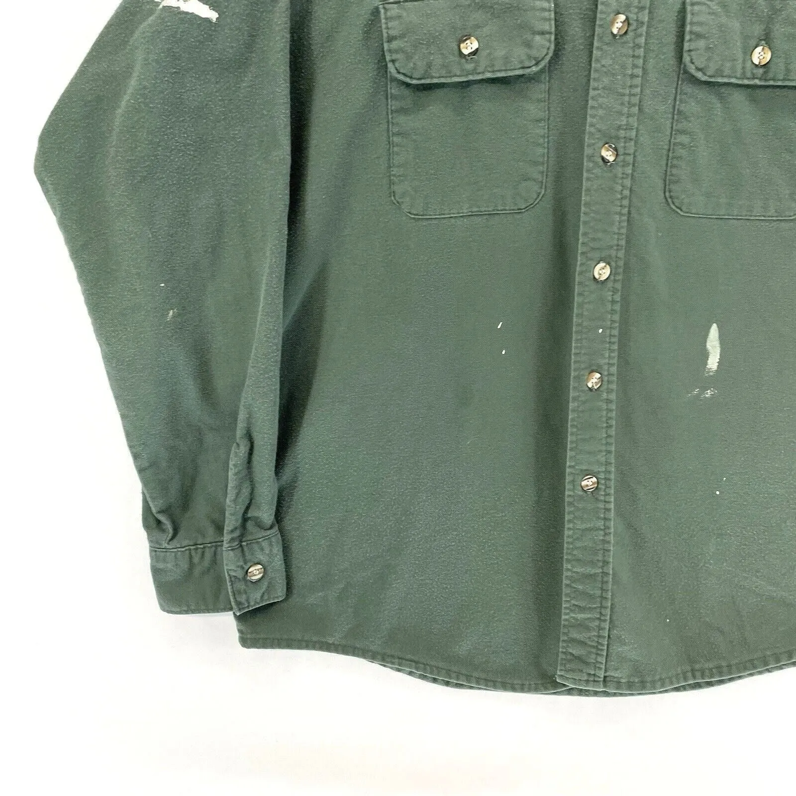 Red Head Men's Soft Button Up Flannel Shirt Distressed Paint Vtg Green Size XL