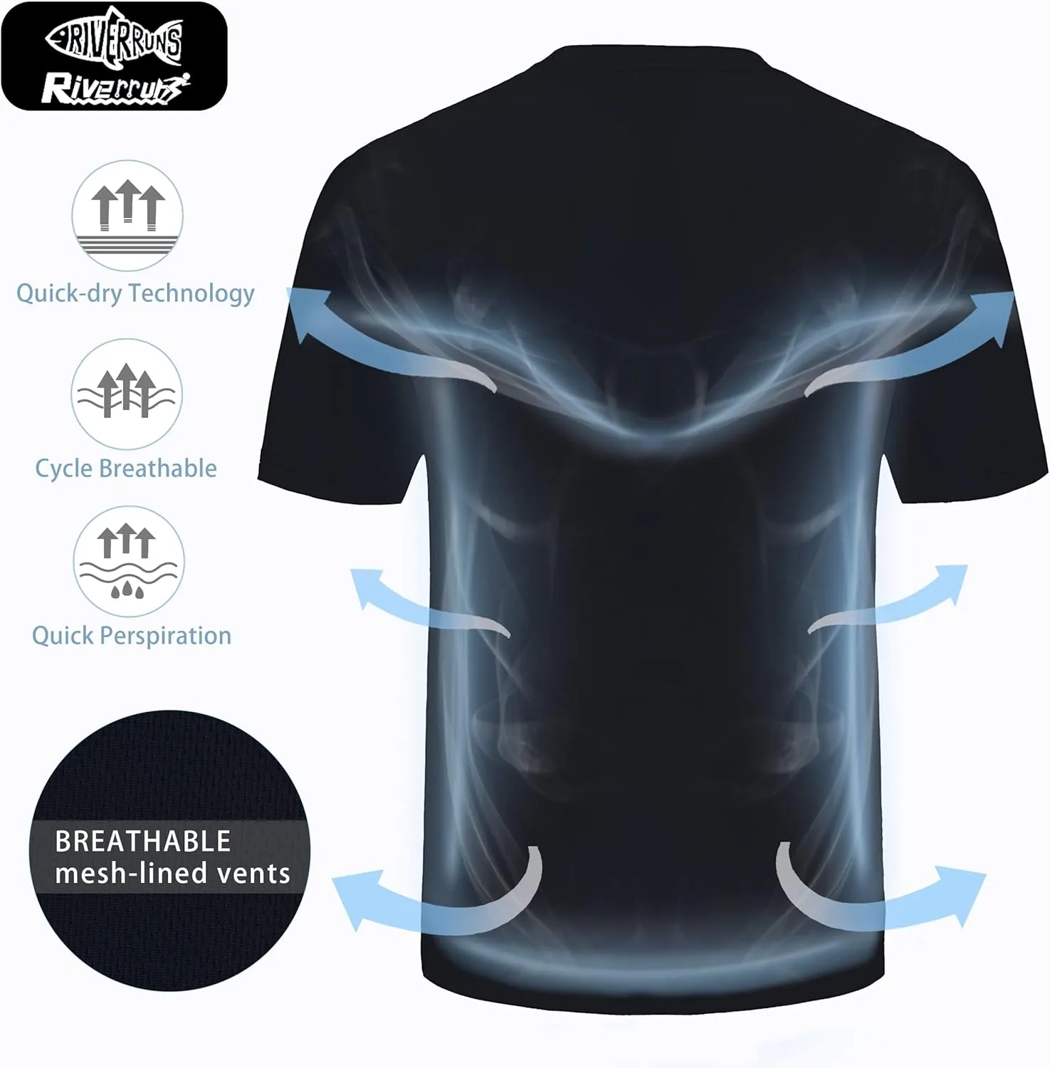 Riverruns Fishing T-Shirt Mens UPF 50  Sun Protection Fishing Shirt Short Sleeve Performance Tee