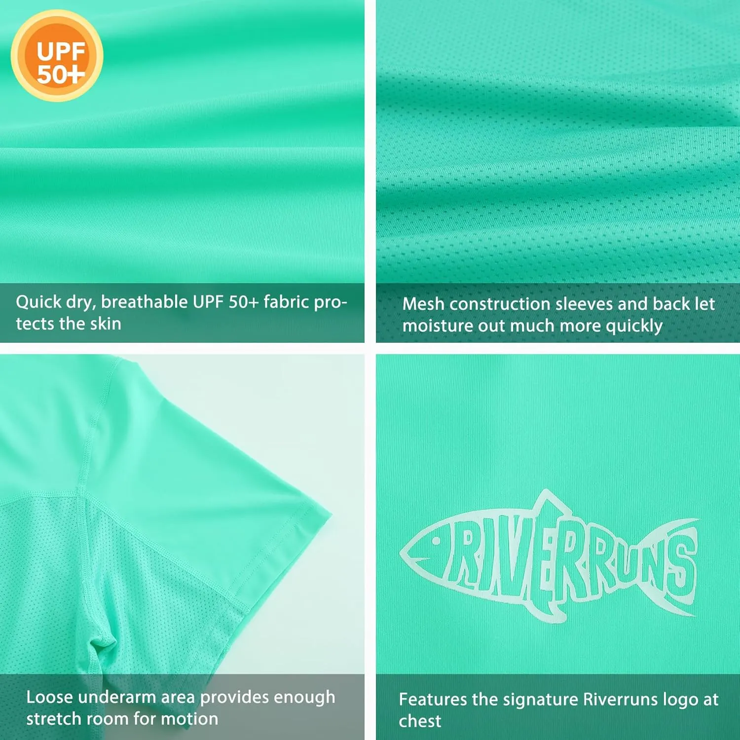 Riverruns Fishing T-Shirt Mens UPF 50  Sun Protection Fishing Shirt Short Sleeve Performance Tee