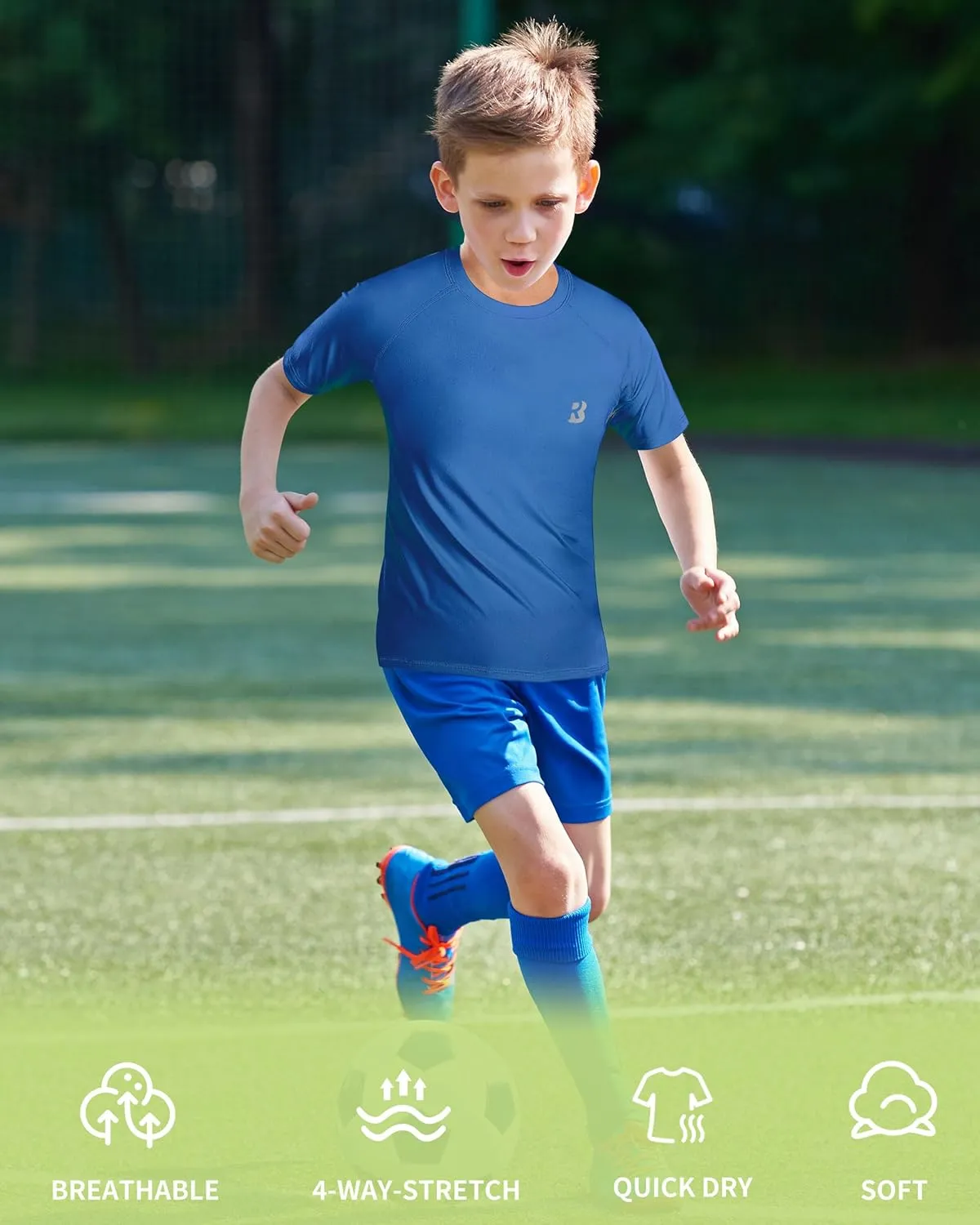 Roadbox Boys Youth Compression Shirt - Short Sleeve Undershirt for Kids Quick Dry Athletic Baseball T-Shirt Base Layer