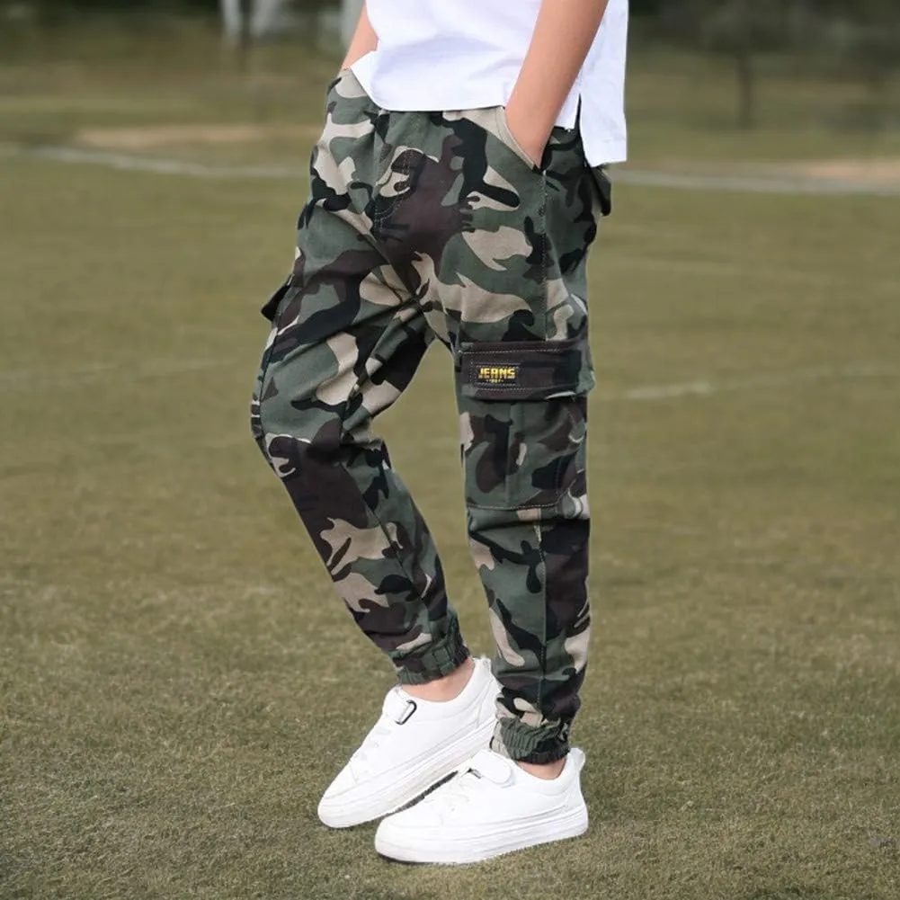 Rolanko Boys' Cargo Pants Casual Kids Joggers Elastic Waist Outdoor Hiking Baggy Trousers 4-14 Years