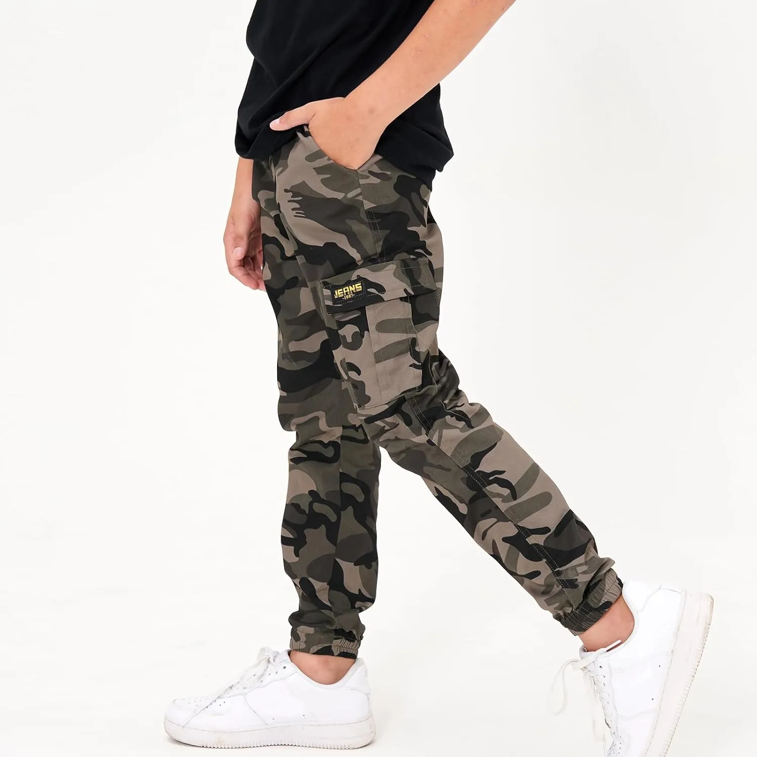 Rolanko Boys' Cargo Pants Casual Kids Joggers Elastic Waist Outdoor Hiking Baggy Trousers 4-14 Years