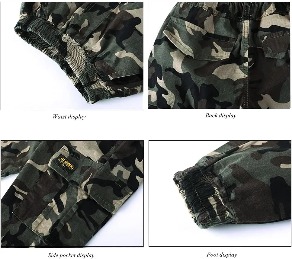 Rolanko Boys' Cargo Pants Casual Kids Joggers Elastic Waist Outdoor Hiking Baggy Trousers 4-14 Years