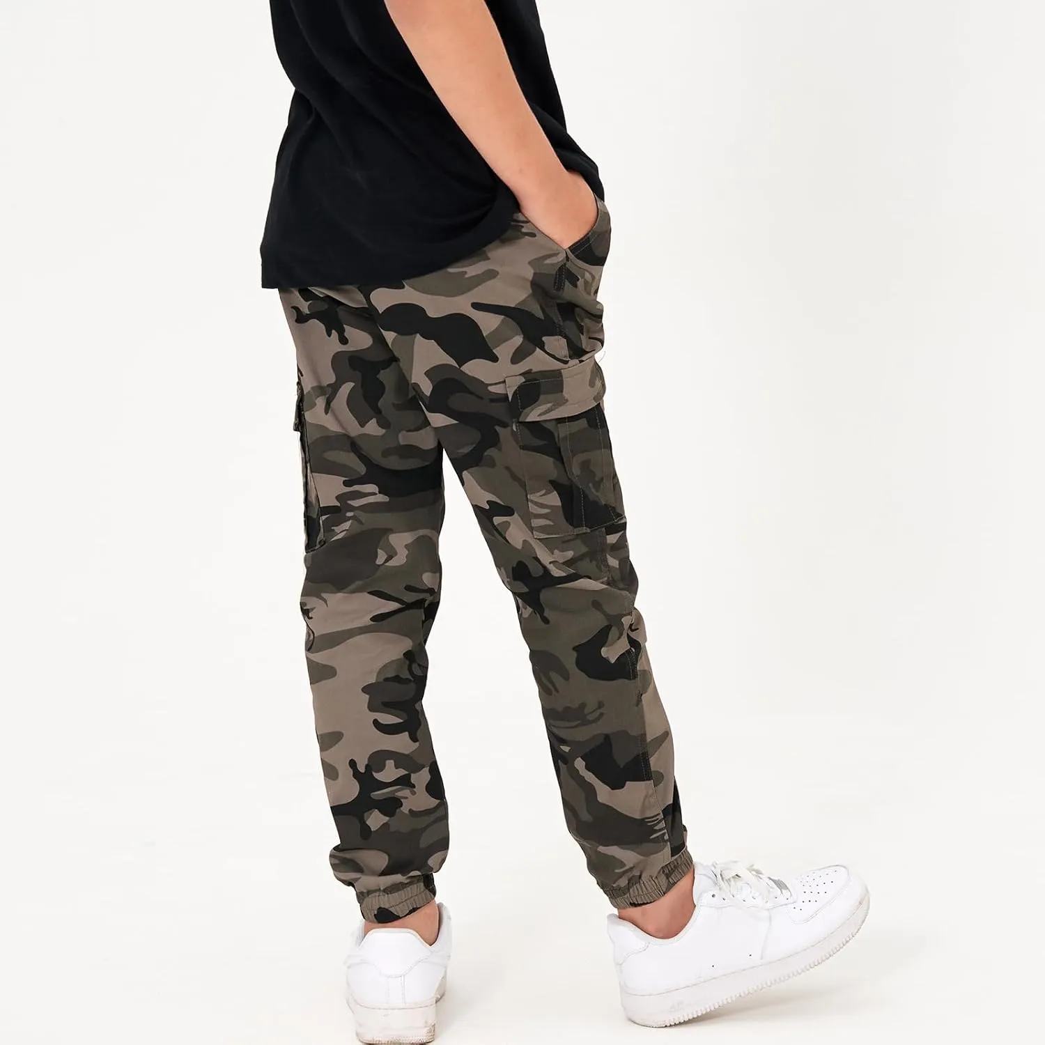 Rolanko Boys' Cargo Pants Casual Kids Joggers Elastic Waist Outdoor Hiking Baggy Trousers 4-14 Years