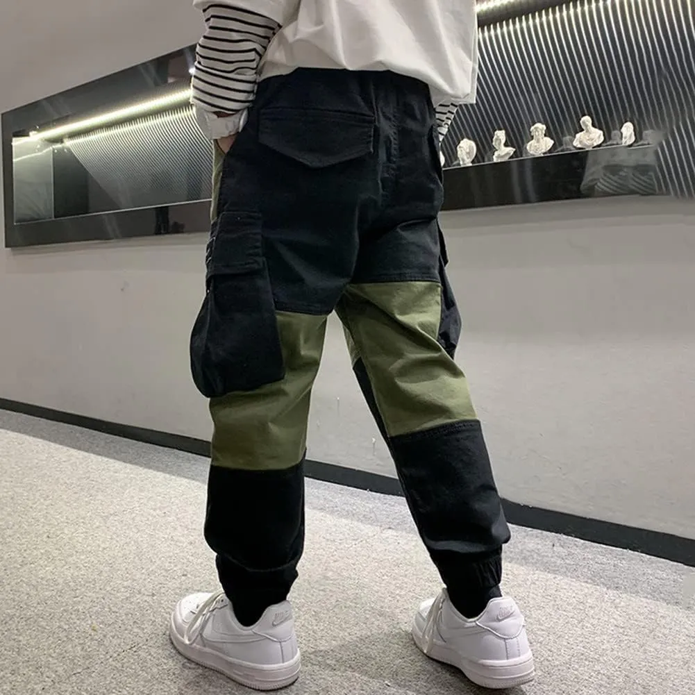 Rolanko Boys' Cargo Pants Casual Kids Joggers Elastic Waist Outdoor Hiking Baggy Trousers 4-14 Years
