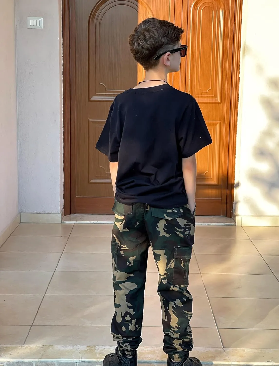 Rolanko Boys' Cargo Pants Casual Kids Joggers Elastic Waist Outdoor Hiking Baggy Trousers 4-14 Years