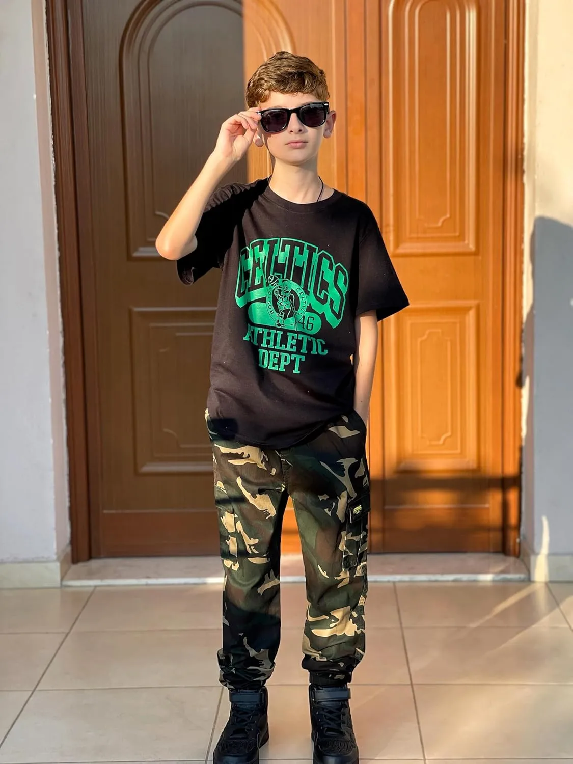 Rolanko Boys' Cargo Pants Casual Kids Joggers Elastic Waist Outdoor Hiking Baggy Trousers 4-14 Years