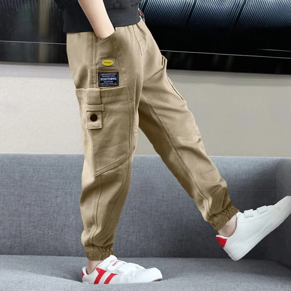 Rolanko Boys' Cargo Pants Casual Kids Joggers Elastic Waist Outdoor Hiking Baggy Trousers 4-14 Years