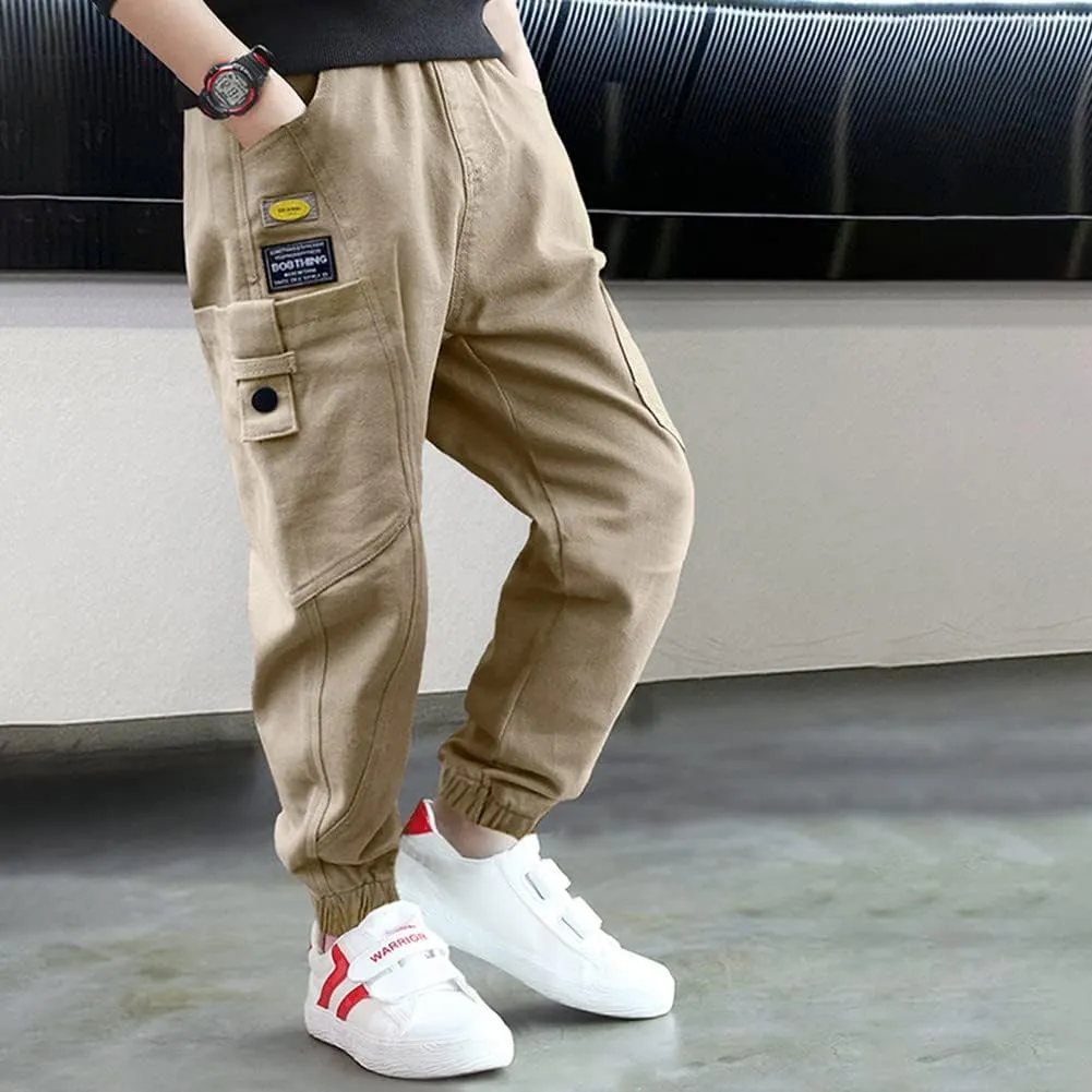 Rolanko Boys' Cargo Pants Casual Kids Joggers Elastic Waist Outdoor Hiking Baggy Trousers 4-14 Years
