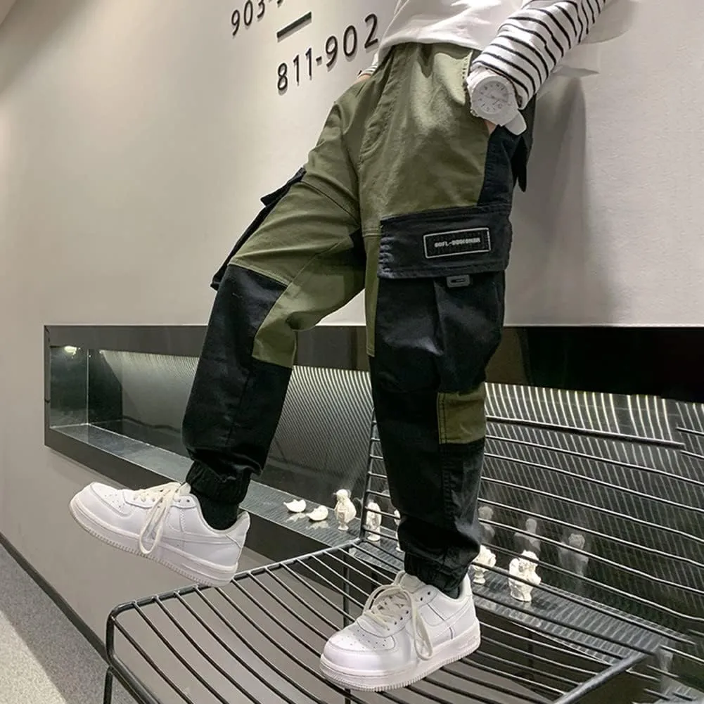 Rolanko Boys' Cargo Pants Casual Kids Joggers Elastic Waist Outdoor Hiking Baggy Trousers 4-14 Years