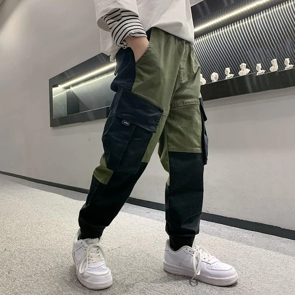 Rolanko Boys' Cargo Pants Casual Kids Joggers Elastic Waist Outdoor Hiking Baggy Trousers 4-14 Years