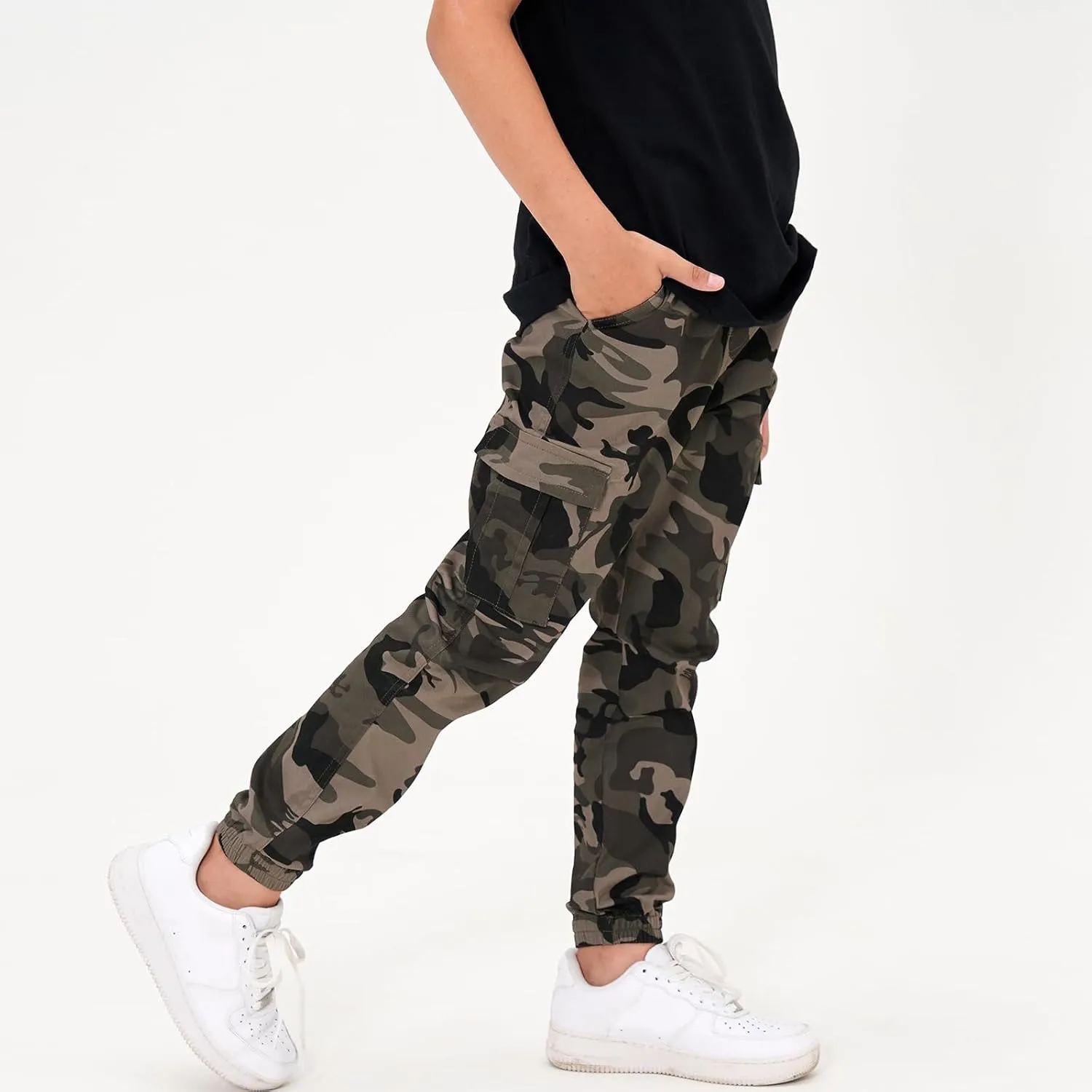 Rolanko Boys' Cargo Pants Casual Kids Joggers Elastic Waist Outdoor Hiking Baggy Trousers 4-14 Years
