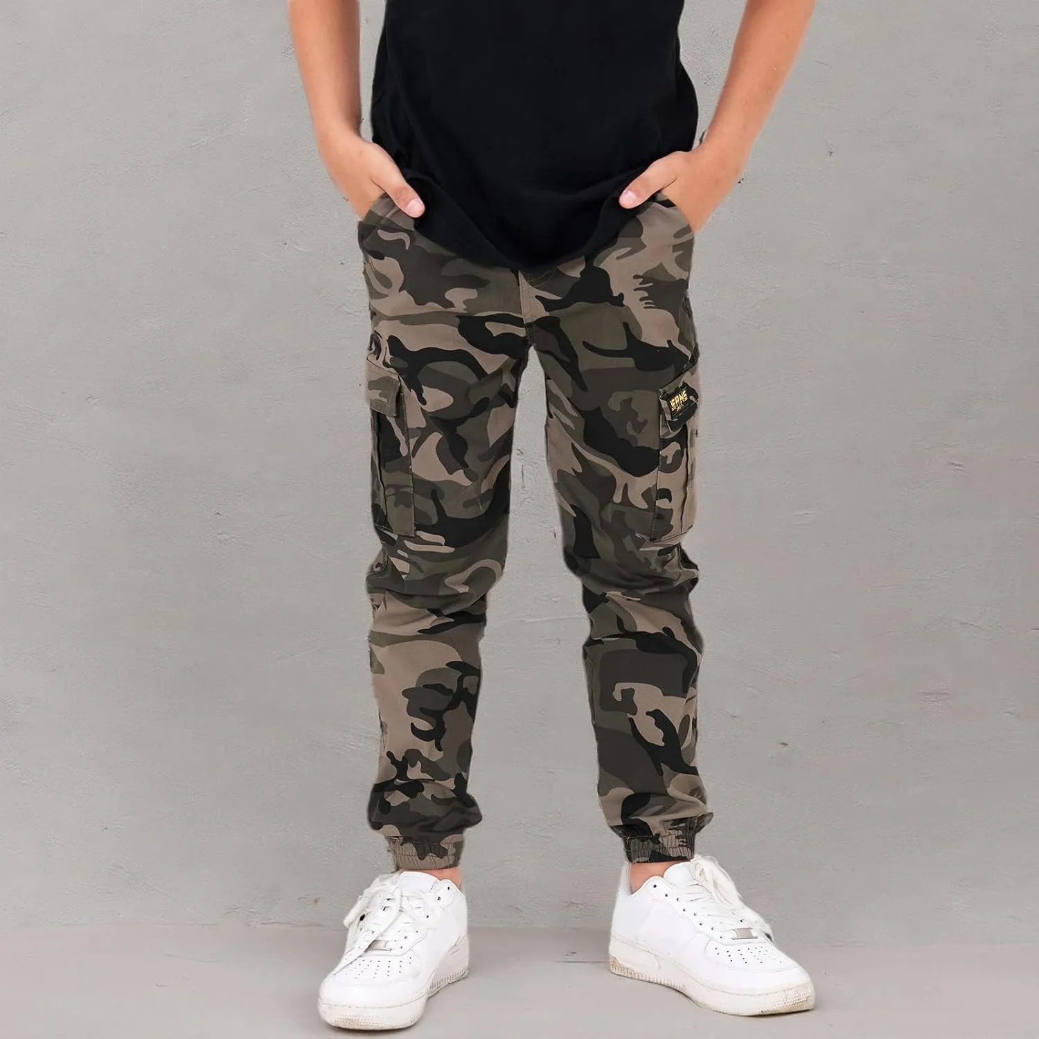 Rolanko Boys' Cargo Pants Casual Kids Joggers Elastic Waist Outdoor Hiking Baggy Trousers 4-14 Years
