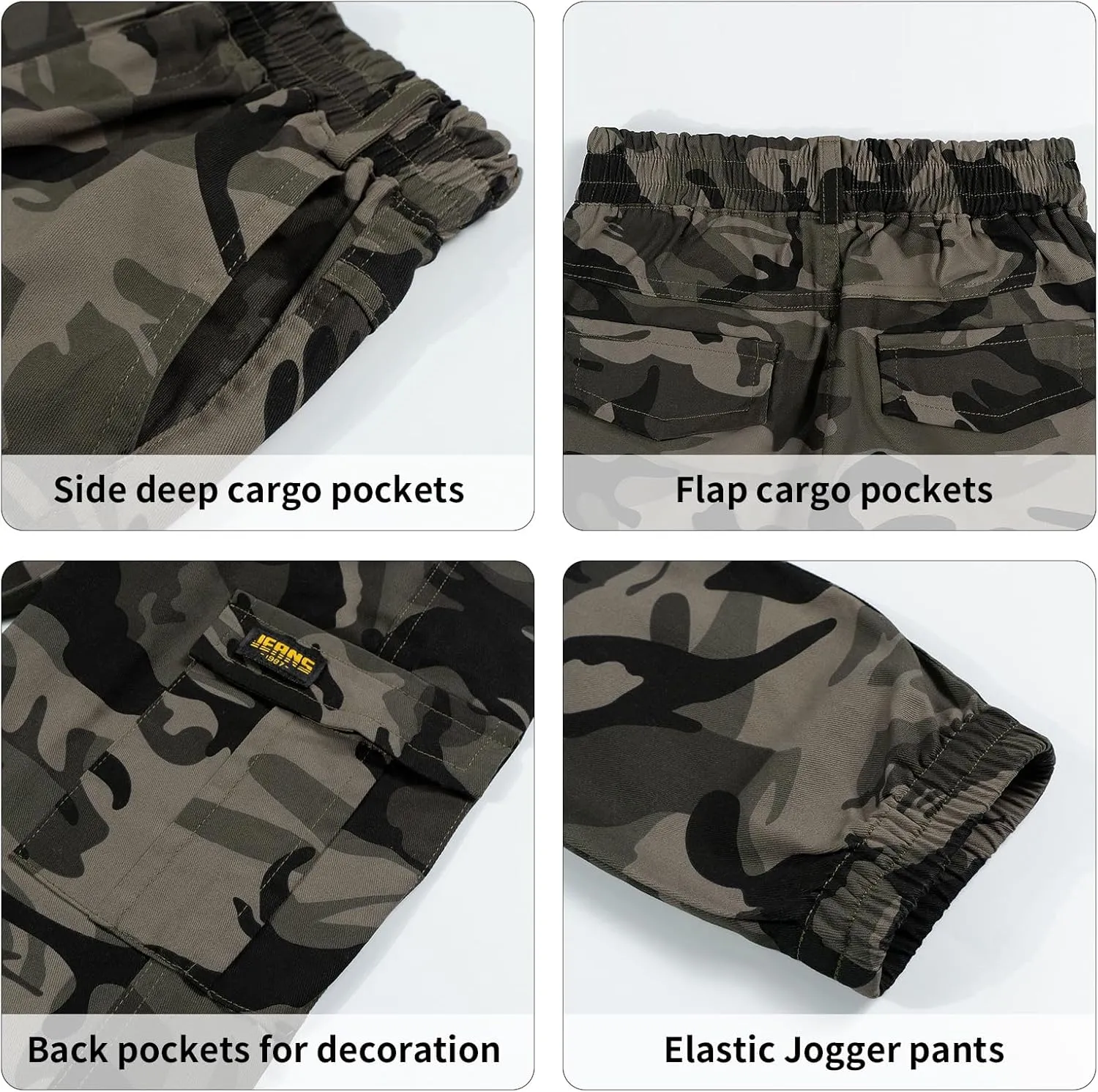 Rolanko Boys' Cargo Pants Casual Kids Joggers Elastic Waist Outdoor Hiking Baggy Trousers 4-14 Years
