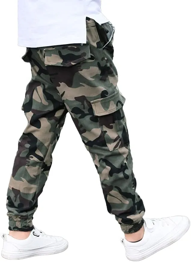Rolanko Boys' Cargo Pants Casual Kids Joggers Elastic Waist Outdoor Hiking Baggy Trousers 4-14 Years