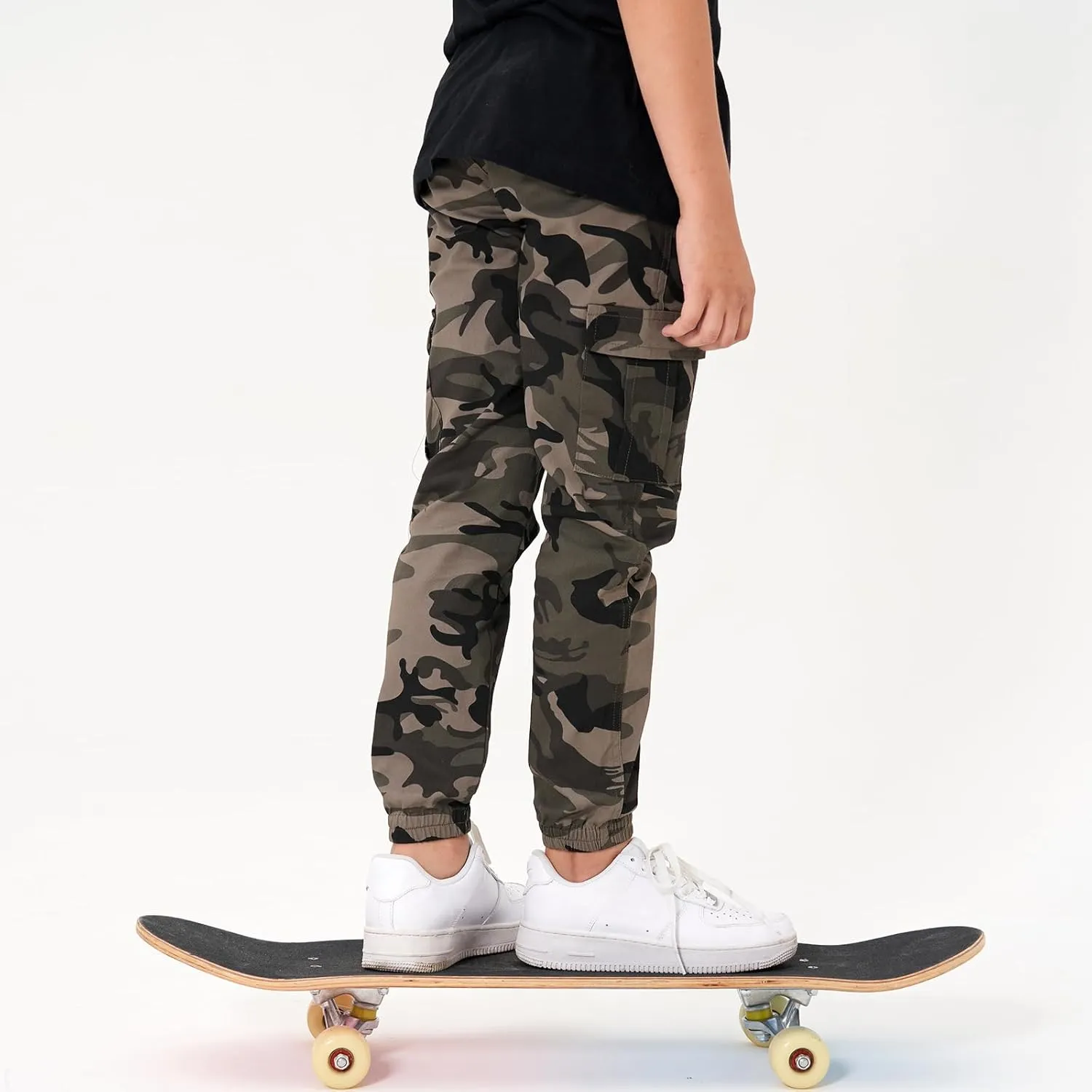 Rolanko Boys' Cargo Pants Casual Kids Joggers Elastic Waist Outdoor Hiking Baggy Trousers 4-14 Years