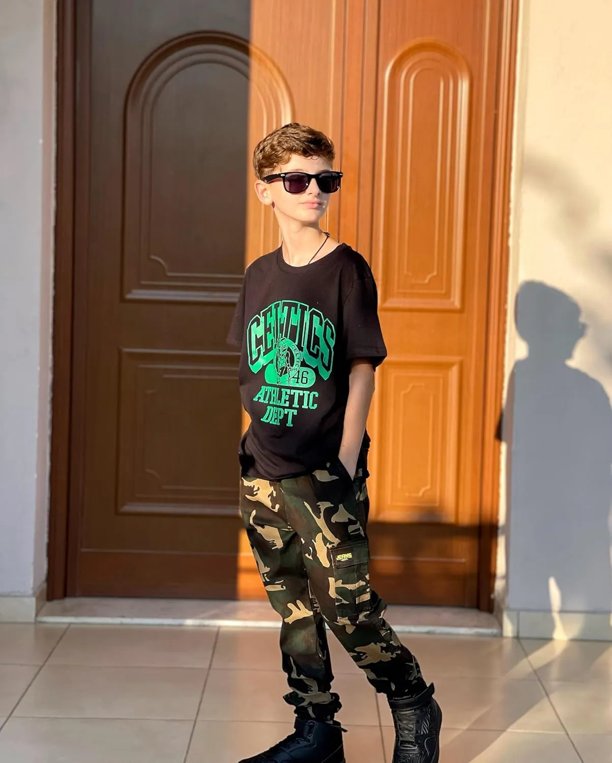 Rolanko Boys' Cargo Pants Casual Kids Joggers Elastic Waist Outdoor Hiking Baggy Trousers 4-14 Years