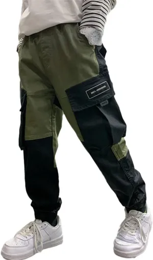 Rolanko Boys' Cargo Pants Casual Kids Joggers Elastic Waist Outdoor Hiking Baggy Trousers 4-14 Years