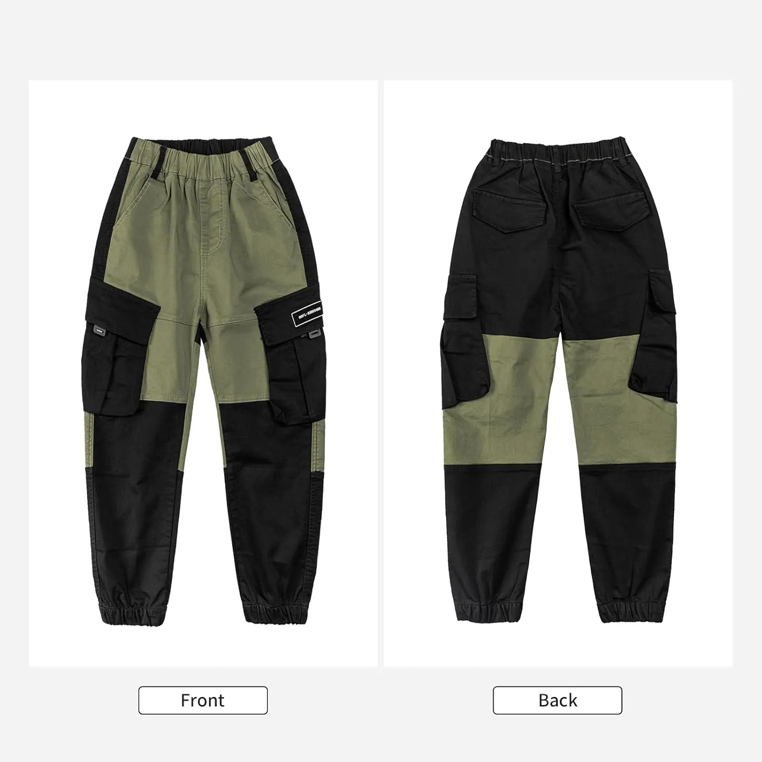 Rolanko Boys' Cargo Pants Casual Kids Joggers Elastic Waist Outdoor Hiking Baggy Trousers 4-14 Years
