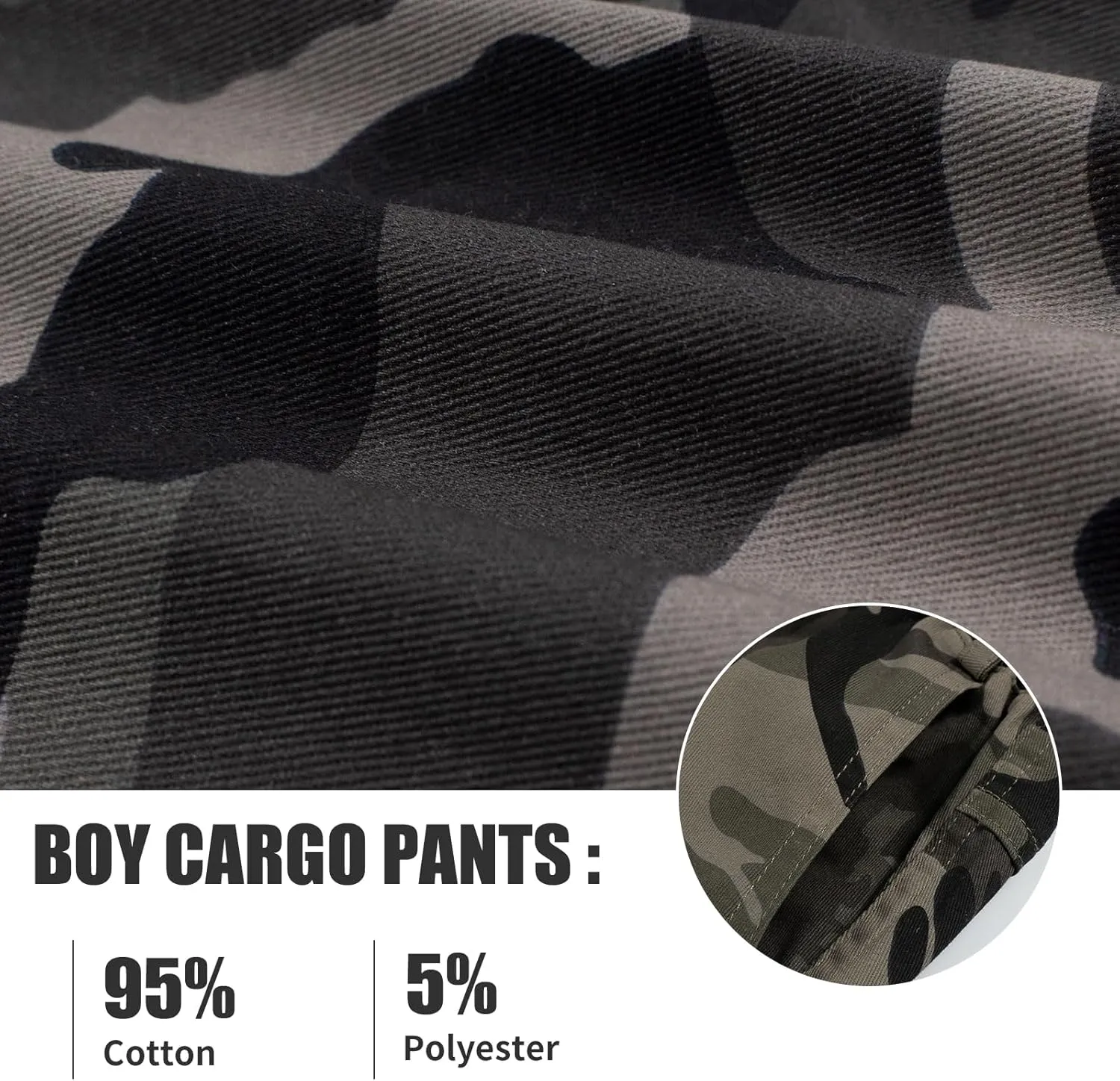 Rolanko Boys' Cargo Pants Casual Kids Joggers Elastic Waist Outdoor Hiking Baggy Trousers 4-14 Years