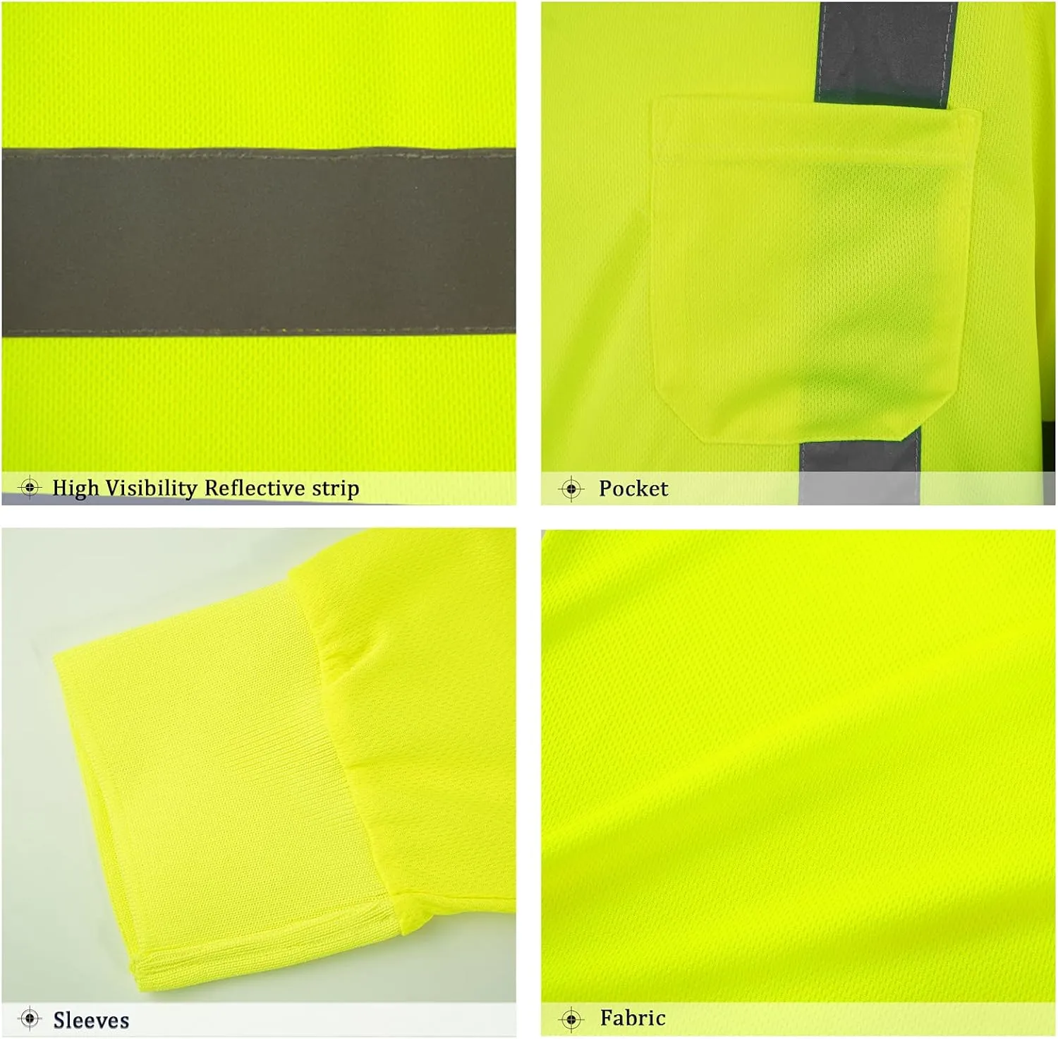 Safety Shirt Long Sleeve High Visibility Reflective Breathable T Shirt for Work Warehouse Construction Class 3