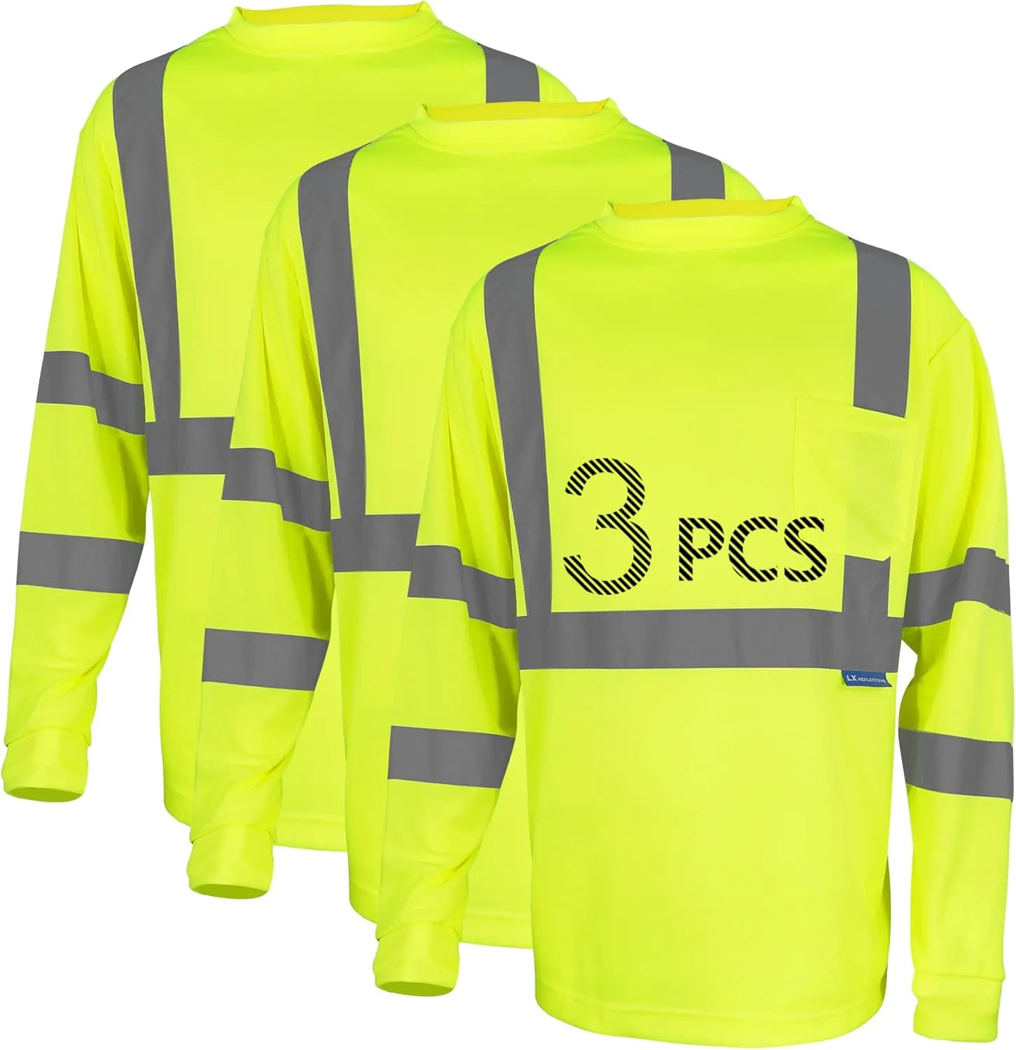 Safety Shirt Long Sleeve High Visibility Reflective Breathable T Shirt for Work Warehouse Construction Class 3