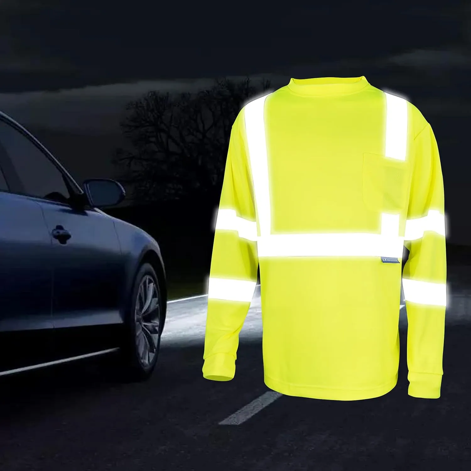 Safety Shirt Long Sleeve High Visibility Reflective Breathable T Shirt for Work Warehouse Construction Class 3