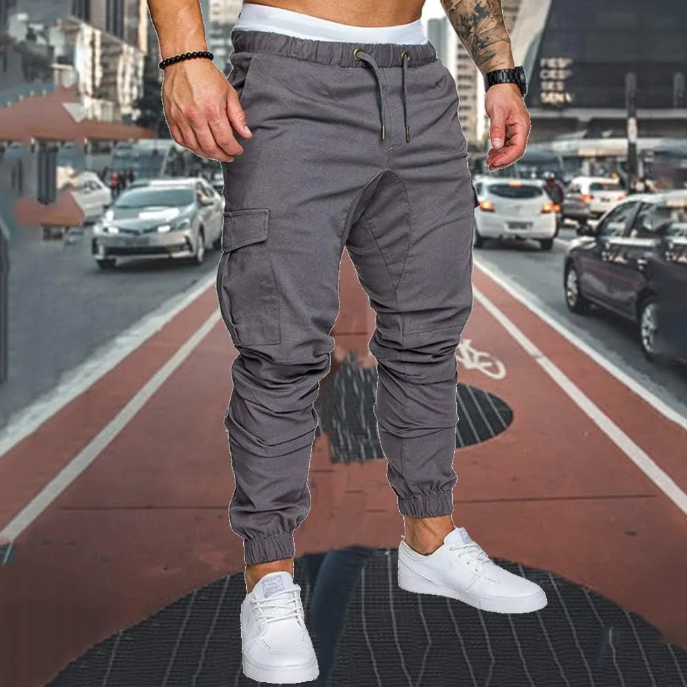 sandbank Men's Jogger Pants Multi Pocket Casual Pants Low Waist Solid Trousers Stretch Slim Fit Sports Cargo Pants