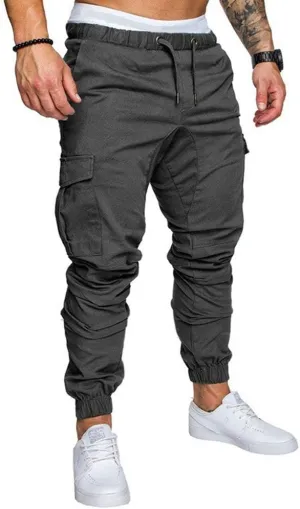 sandbank Men's Jogger Pants Multi Pocket Casual Pants Low Waist Solid Trousers Stretch Slim Fit Sports Cargo Pants