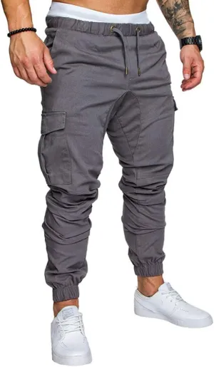 sandbank Men's Jogger Pants Multi Pocket Casual Pants Low Waist Solid Trousers Stretch Slim Fit Sports Cargo Pants