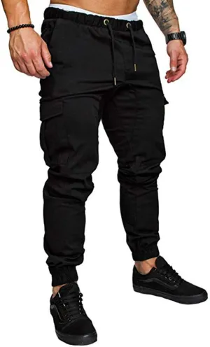 sandbank Men's Jogger Pants Multi Pocket Casual Pants Low Waist Solid Trousers Stretch Slim Fit Sports Cargo Pants