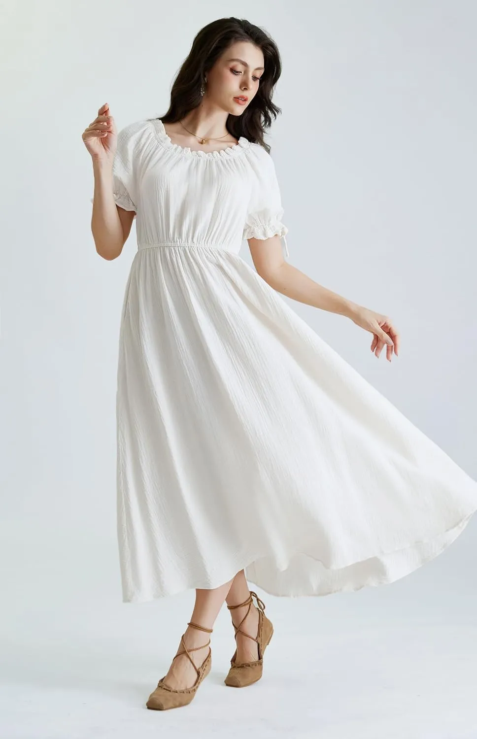 Scarlet Darkness Renaissance Costume Women Puff Short Sleeve Summer Maxi Dress