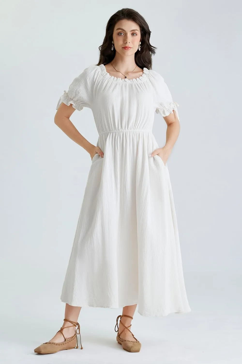 Scarlet Darkness Renaissance Costume Women Puff Short Sleeve Summer Maxi Dress