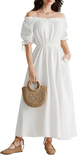 Scarlet Darkness Renaissance Costume Women Puff Short Sleeve Summer Maxi Dress