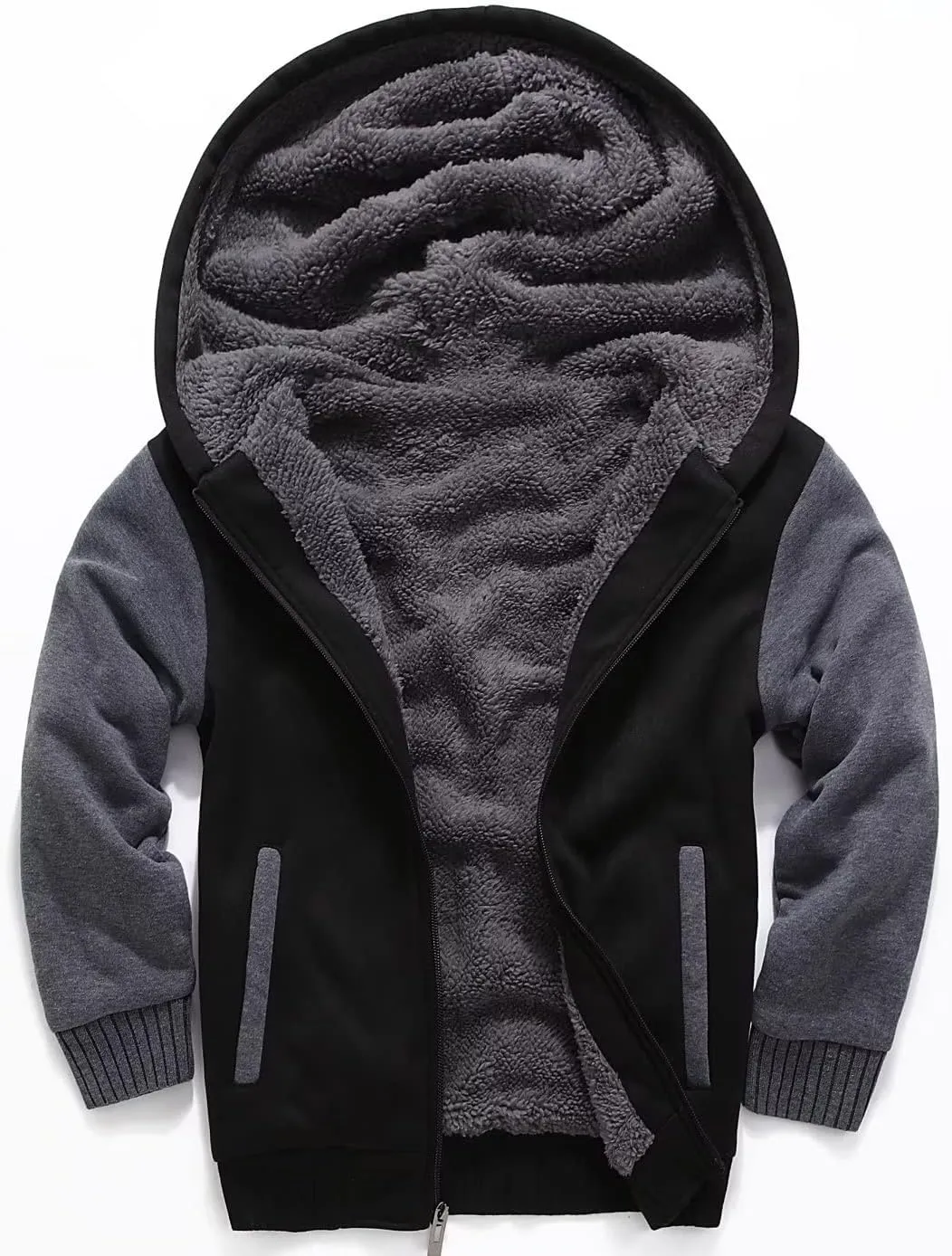 SECOOD Kids Hoodie Fleece Jacket Warm Sherpa Lined Zip Up Hooded Sweatshirt Soft Winter Coat Boys Girls School Outerwear