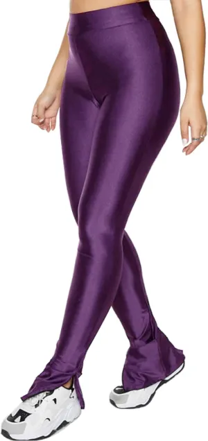 Sghenr Women's Stretchy Side Split Hem Flare Pants Skinny Shiny Mid-Waist Club Party Daily Casual Tights Leggings