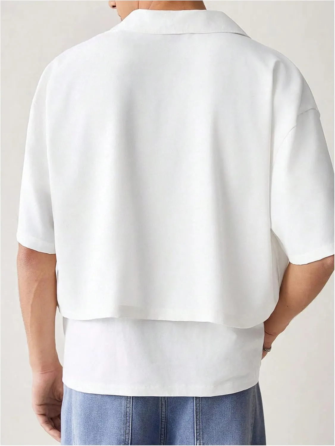 SHENHE Men's Summer Short Sleeve Button Down Crop Shirt Loose Fit Casual Shirt with Pockets