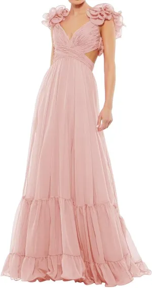 SHSUREVE Chiffon Ruffle Prom Dresses Long for Women A Line Bridesmaid Dresses Tiered Backless Formal Evening Gowns