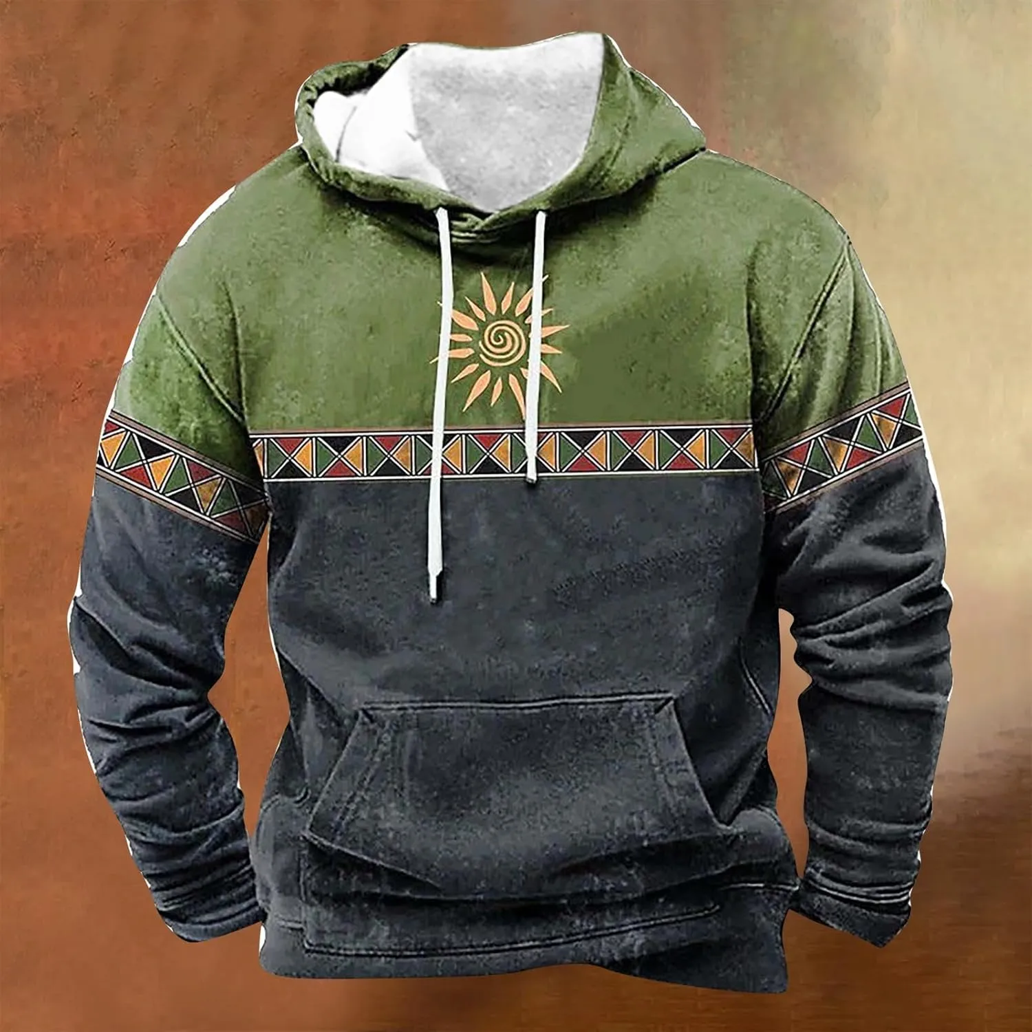 Solid Hoodie Pullover Sweater Mens Autumn And Winter Loose Plus Size Hooded Pullover Sweater Knit Sweatshirt with