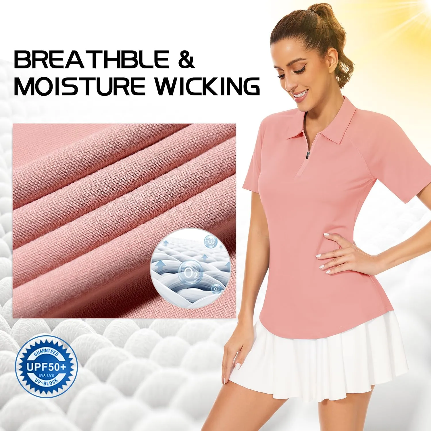 Soneven Women's Solid Short Sleeve Golf Shirt Moisture Wicking Athletic Golf Polo Tennis Shirts Dry Fit