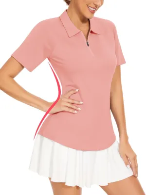 Soneven Women's Solid Short Sleeve Golf Shirt Moisture Wicking Athletic Golf Polo Tennis Shirts Dry Fit
